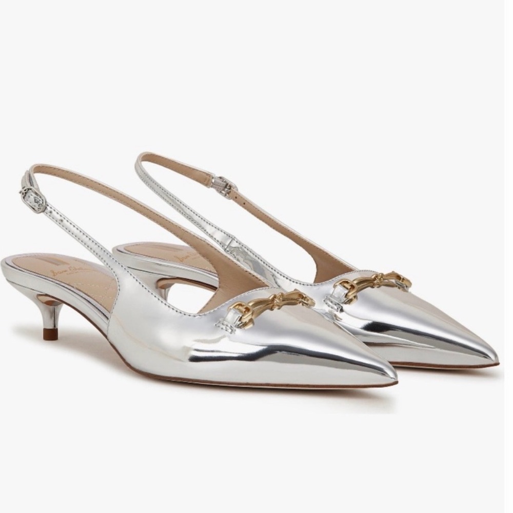 Sam Edelman Farrah Kitten Heel Pointed Toe Slingback Pump Silver Metallic